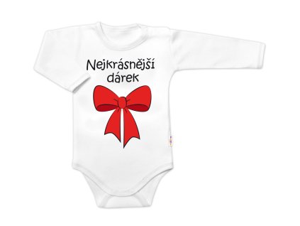 Body dlouhý rukáv s vtipným textem Baby Nellys, Nejkrásnější dárek, bílé (Velikost 86 (12-18m))