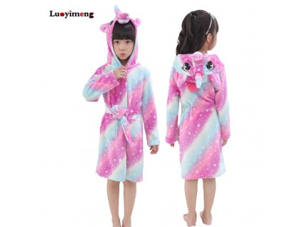Kids Bathrobe For Girls Pajamas Star Unicorn Towel Flannel Sleepwear Cute Cartoon Unisex Nightwear Robe Boys 1