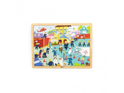 Dřevěné puzzle 48 dílků Viga Hasiči (Barva Multicolor)
