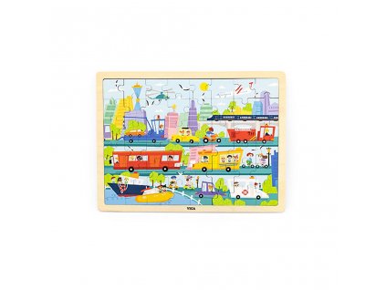 Dřevěné puzzle 48 dílků Viga Doprava (Barva Multicolor)