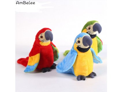 Ambelee Kawaii Speak Parrot Plush Toys Dancing Electric Stuffed Animal Toys For Children Parrot Educational Toy 1