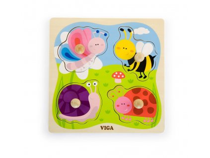 Dřevěné vkládací puzzle hmyz Viga (Barva Multicolor)