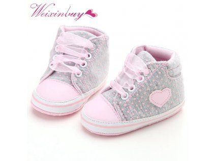 Infant Newborn Baby Girls Polka Dots Heart Autumn Lace Up First Walkers Sneakers Shoes Toddler Classic 1