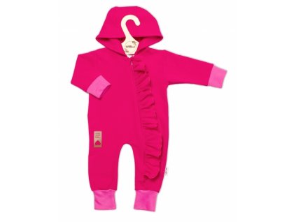 Teplákový overal s volánkem a kapucí GIRL, Baby Nellys, amarant, vel. 62 (Velikost koj oblečení 62 (2-3m))