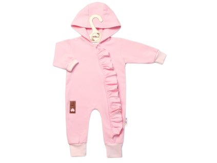 Teplákový overal s volánkem a kapucí GIRL, Baby Nellys, sv. růžový (Velikost 86 (12-18m))