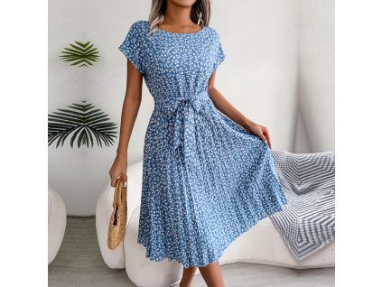 Ficusrong Fashion Floral Pleated A Line Long Dress Women Spring Summer Short Sleeve High Waist Chic.jpg 640x640