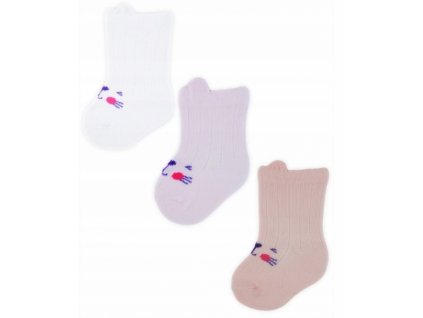 Kojenecké ponožky,  3 páry - Noviti - Kočička, bílá/růžová/losos