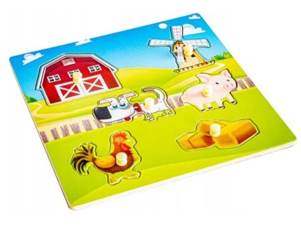 drevene zabavne vkladaci puzzle tulimi farma 6 dilku
