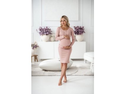 Těhotenské a kojící šaty žebrované Tummy milk & love pudrově růžová (Barva Růžová, Velikost XL)