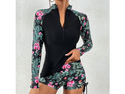 Female Swimsuit With Long Sleeves Swimwear Sports Surfing Tankini Set Beachwear Two Piece Bathing Suits (1)
