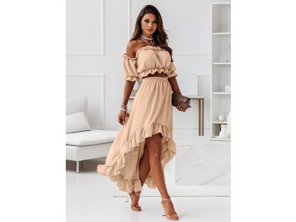 Ruffles Summer Dress Set Two Piece Off Shoulder Slash Neck Short Slee (11)