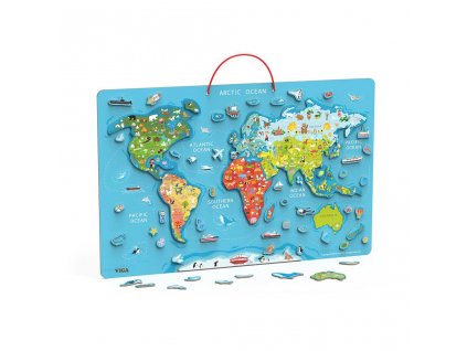 Dřevěná magnetická mapa světa Viga (Barva Multicolor)