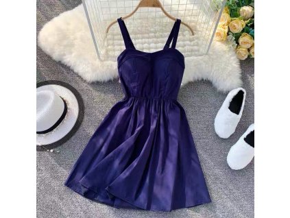 Marwin 2019 New Coming Summer Solid Knee Length Spaghetti Strap Strapless Dresses High Street Empire Style Bule Purple