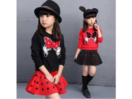 2019 latest spring and autumn piece fitted girls cartoon bow embroidered sweater hollow horn skirt suit 1