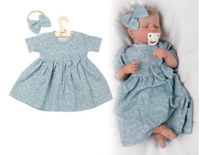 Mušelínové šatičky + čelenka 2-dílná sada Dino, Baby Nellys, mátové (Velikost 80 (9-12m))