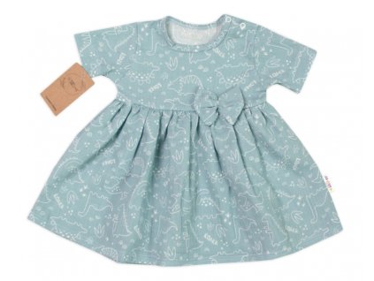 Mušelínové šatičky + čelenka 2-dílná sada Dino, Baby Nellys, mátové, vel. 92 (Velikost koj oblečení 92 (18-24m))