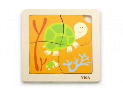 Dřevěné puzzle 4 dílky - želva
