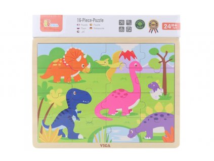 Dřevěné puzzle 16 dílků - dinosauři