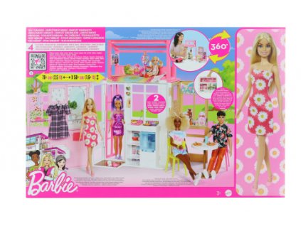 Barbie dům s panenkou a štěnětem herní set HCD48