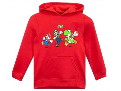 MIKINA SUPER MARIO s kapucí, červená potisk Mario a přátelé