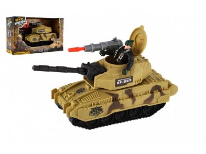 Tank s vojákem plast 8x24cm na volný chod v krabici 27,5x17x10cm