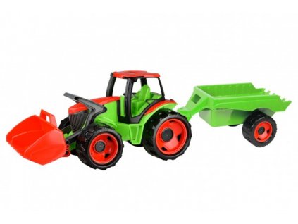 Traktor se lžící Giga Trucks s vlekem plast 62cm v krabici 72x40x28cm