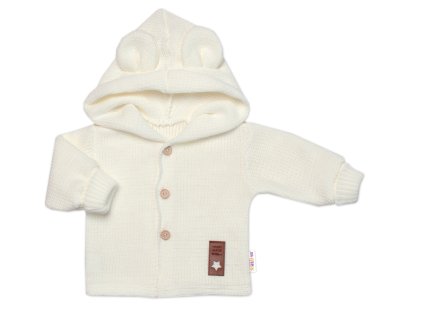 Dětský elegantní pletený svetřík s knoflíčky a kapucí s oušky Baby Nellys, ecru (Velikost 56 (1-2m))