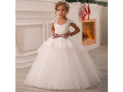 White Flower Girls Dresses For Wedding Tulle Lace Long Girl Dress Party Christmas Dress Children Princess 0