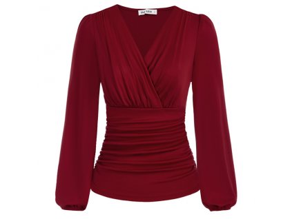 GK Women Ruched Shirt Vintage Long Lantern Sleeve Blouse Defined Waist V Neck Tops Female Ol.jpeg 640x640 (2)