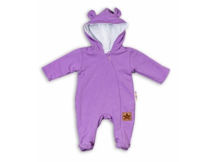 Baby Nellys Kojenecký teplákový overal s kapucí Teddy - fialový, vel. 68 (Velikost koj oblečení 68 (3-6m))