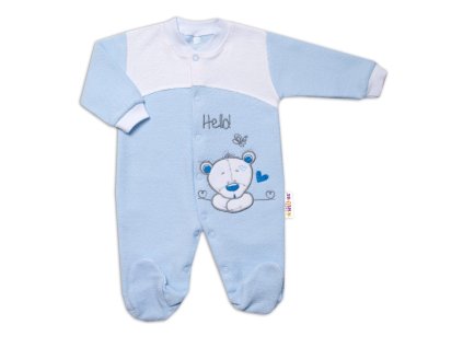 Baby Nellys Kojenecký overal froté, Medvídek Hello, modrý (Velikost 74 (6-9m))