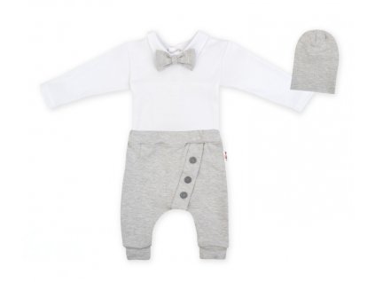 Baby Nellys 3-dílná sada Hubert, body s motýlkem, tepláčky a čepička - šedý, vel. 92 (Velikost koj oblečení 92 (18-24m))