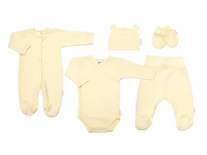 Praktická 5-dílná žebrovaná soupravička do porodnice Baby Nellys BOY, žlutá, vel. 62 (Velikost koj oblečení 68 (3-6m))