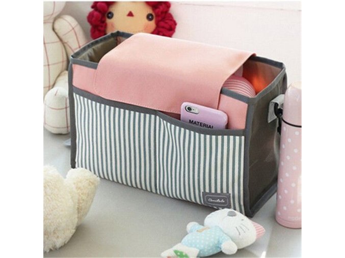 Hot Droship Multifunctional Mummy Bag Diaper Bags Baby Diaper Nappy Polyester Stroller Striped Hanging Bag Pink