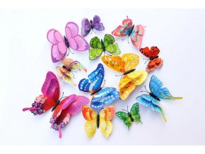 Dekorace na zeď - 12 ks 3D různě barevných motýlků