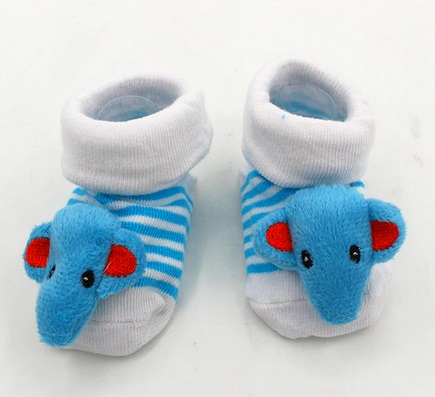 Veselé ponožky pro nejmenší s protiskluzem Barva: slon, bílé s proužky, Velikost: S (0-6 m), 6-9 cm