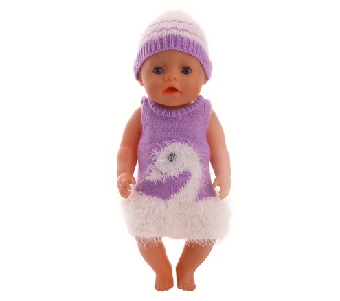 Oblečení a příslušenství pro panenky Baby Born - fialové Varianta: pletené šaty s labutí