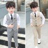 Boy Plaid Vest Blazer Kids Waistcoat Wedding Clothes Set Toddler Formal Dress Suit Child Brooch Shirt.jpg (2) kopie