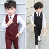 Boy Plaid Vest Blazer Kids Waistcoat Wedding Clothes Set Toddler Formal Dress Suit Child Brooch Shirt.jpg (3)