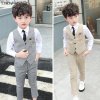 Boy Plaid Vest Blazer Kids Waistcoat Wedding Clothes Set Toddler Formal Dress Suit Child Brooch Shirt.jpg (2) kopie