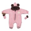Oteplená pletená kombinéza s rukavičkama Teddy Bear, Baby Nellys, dvouvrstvá, růžová (Velikost 68 (3-6m))