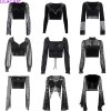 Goth Sexy Lace Flared Long Sleeve Corset Crop Tops Women Aesthetic Black Velvet V Neck T.jpg