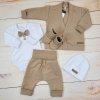 Bavlněná sada, body, kalhoty, motýlek a čepice Elegant Boy 5D, Kazum, mocca/bílá (Velikost koj oblečení 56 (1-2m))