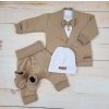 Bavlněná sada, body, kalhoty, motýlek a čepice Elegant Boy 5D, Kazum, mocca/bílá (Velikost koj oblečení 56 (1-2m))