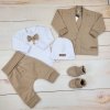 Bavlněná sada, body, kalhoty, motýlek a čepice Elegant Boy 5D, Kazum, mocca/bílá (Velikost koj oblečení 56 (1-2m))