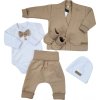 Bavlněná sada, body, kalhoty, motýlek a čepice Elegant Boy 5D, Kazum, mocca/bílá (Velikost koj oblečení 56 (1-2m))