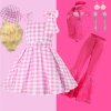 Hot Movie Barbi Costume For Kids Girls Cosplay Pink Plaid Dress Halloween Girl Dress Up Carnival.jpg