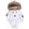 Z&Z Zimní kombinéza s dvojitým zipem, kapucí a kožešinou + rukavičky, Angel - bílá