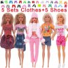 10Pcs Set 5 Handmade Clothing Suit 5 Pairs Shoes For Barbie Dress Doll Clothes 1 6.jpg 640x640.jpg (6)