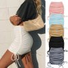woman Summer mini skirts solid color cotton folds ladies knitting thread side draw string elastic sexy.jpg (1)